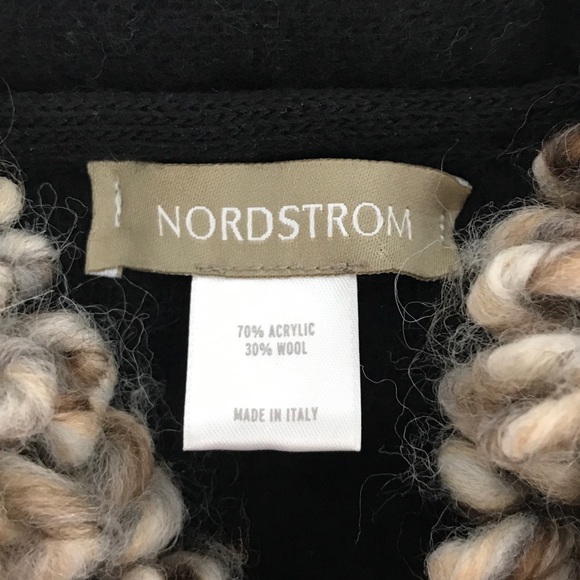 VTG Nordstrom Black Knit Cape Style Cardigan Contrasting Yarn Collar Shag Pocket - Picture 4 of 12